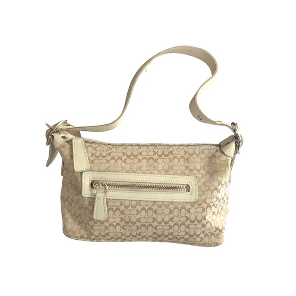 PURSE - Women's Vintage 90's/Y2K Coach Signature Canvas Bag In Beige/Gold/White - Picture 15 of 16